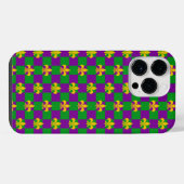 紫色の緑の黄色のマルディグラスパターン iPhoneケース (裏面横)