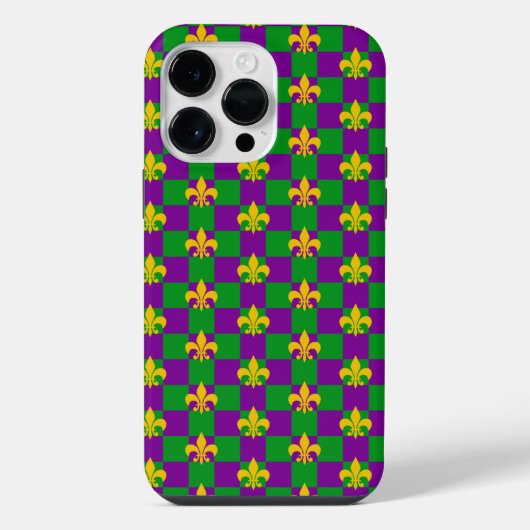 紫色の緑の黄色のマルディグラスパターン iPhoneケース (裏面)