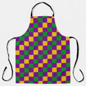紫色の緑の黄色のマルディグラ市松模様にス模様 エプロン (正面)