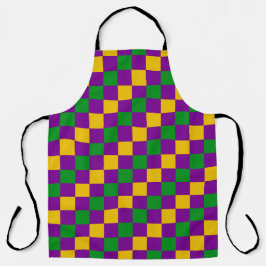 紫色の緑の黄色のマルディグラ市松模様にス模様 エプロン