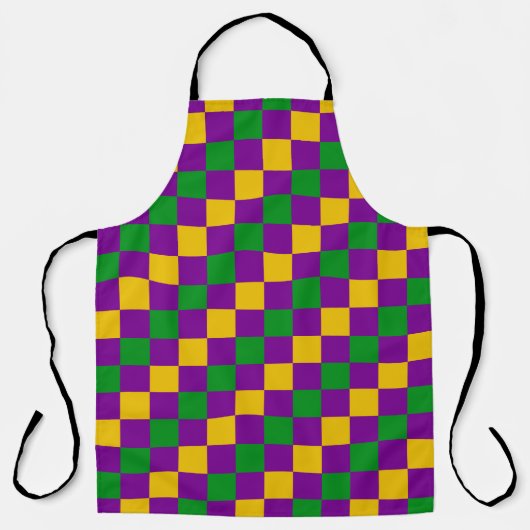 紫色の緑の黄色のマルディグラ市松模様にス模様 エプロン (正面)
