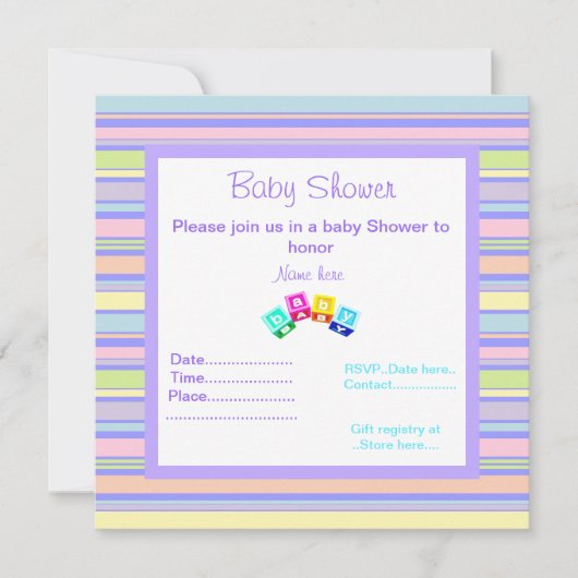 紫色の線毛の赤ちゃんシャワー招待状ブロック 招待状 (正面)