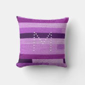 紫色の編地ストライプのモノグラムカスタマイズ クッション (正面)