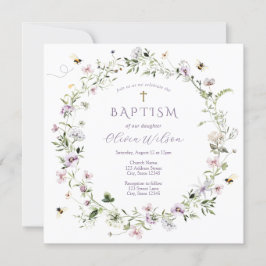 紫色の繊細なワイルドフラワーバプテスマ招待状 招待状