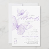 紫色の繊細な蝶の赤ちゃんシャワー招待状 招待状 (正面)
