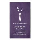 紫色の織り目加工は美容師を切ります マグネット名刺 (正面縦)