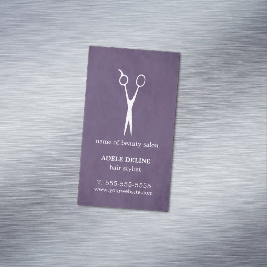 紫色の織り目加工は美容師を切ります マグネット名刺 (インサイチュ)