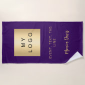 紫色の署名のビジネスロゴ ビーチタオル (正面)