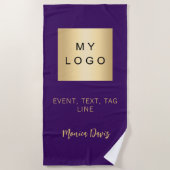 紫色の署名のビジネスロゴ ビーチタオル (正面)