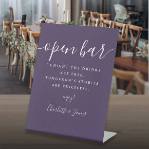 紫色の署名スクリプトオープンバー 台座サイン