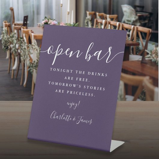 紫色の署名スクリプトオープンバー 台座サイン