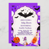 紫色の美しいハロウィーンかわいい赤ちゃんシャワー 招待状 (正面/裏面)