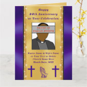 紫色の美しい金ゴールド牧師の記念日カード カード (黄色い花)