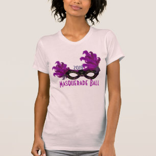 紫色の羽のベニス風のマスクの仮面舞踏会のカスタム Tシャツ