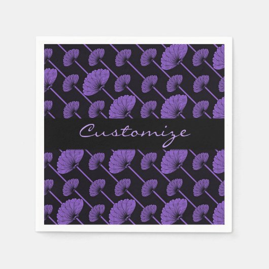 紫色の羽毛のフローラファンのパターンのナプキン スタンダードカクテルナプキン (正面)