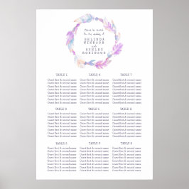 紫色の羽毛の結婚水彩表プラン ポスター