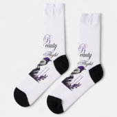 紫色の羽毛の鳥と植物 | 静謐な芸術 ソックス (左)