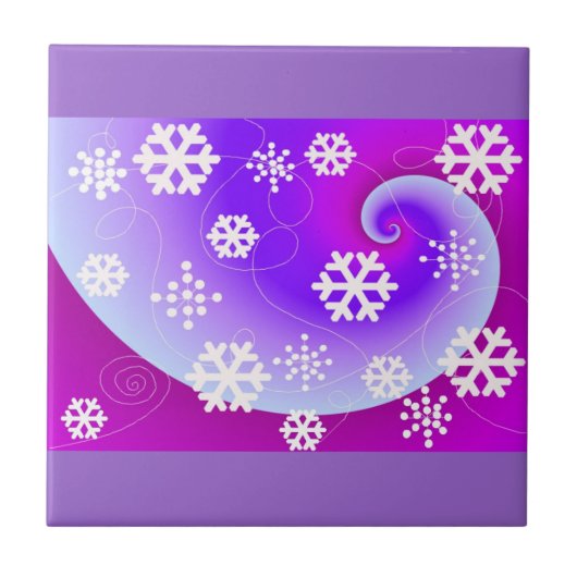 紫色の背景で踊る雪の結晶 タイル (正面)