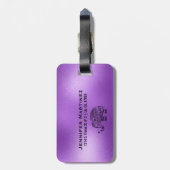 紫色の背景とかわいい部族フローラゾウ ラゲッジタグ (裏面縦)