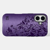 紫色の背景と深い紫のフローラレース Case-Mate iPhoneケース (裏面 (横))