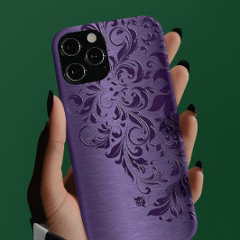 紫色の背景と深い紫のフローラレース Case-Mate iPhone 14 PROケース