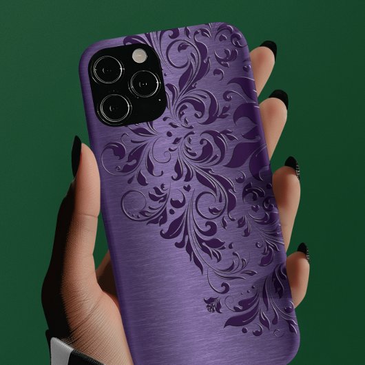 紫色の背景と深い紫のフローラレース Case-Mate iPhoneケース