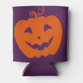 紫色の背景にハロウィーンオレンジ色のカボチャ 缶クーラー (正面)