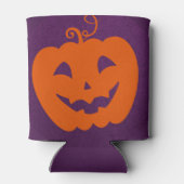 紫色の背景にハロウィーンオレンジ色のカボチャ 缶クーラー (裏面)