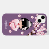 紫色の背景にピンクのきものが可愛いこけし人形 Case-Mate iPhoneケース (裏面 (横))