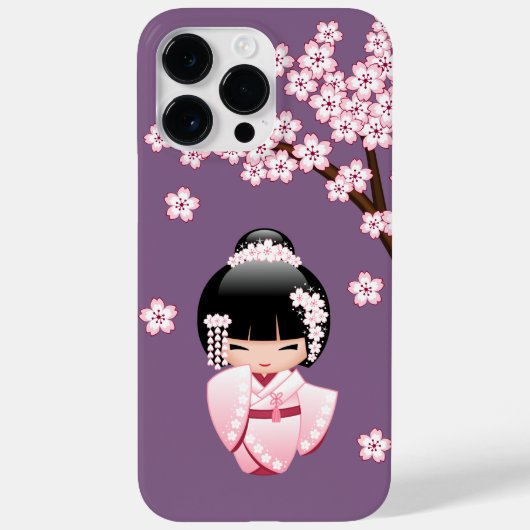 紫色の背景にピンクのきものが可愛いこけし人形 Case-Mate iPhoneケース (裏面)