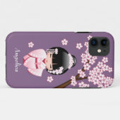紫色の背景にピンクのきものが可愛いこけし人形 Case-Mate iPhoneケース (裏面(横))