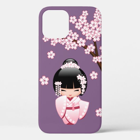 紫色の背景にピンクのきものが可愛いこけし人形 Case-Mate iPhoneケース (裏面)