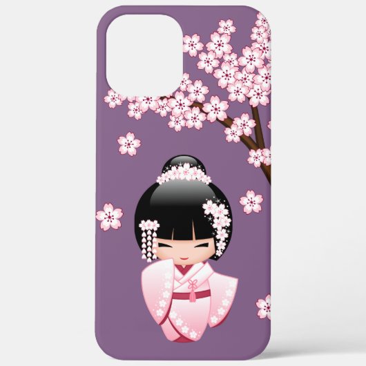 紫色の背景にピンクのきものが可愛いこけし人形 Case-Mate iPhoneケース (裏面)