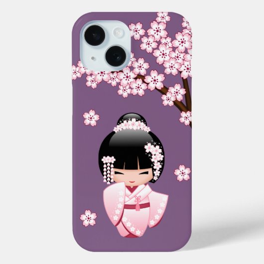 紫色の背景にピンクのきものが可愛いこけし人形 Case-Mate iPhoneケース (裏面)