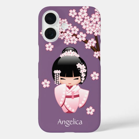 紫色の背景にピンクのきものが可愛いこけし人形 Case-Mate iPhoneケース (裏面)