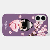 紫色の背景にピンクのきものが可愛いこけし人形 Case-Mate iPhoneケース (裏面 (横))