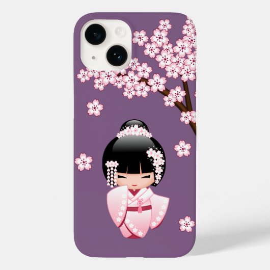 紫色の背景にピンクのきものが可愛いこけし人形 Case-Mate iPhoneケース (裏面)