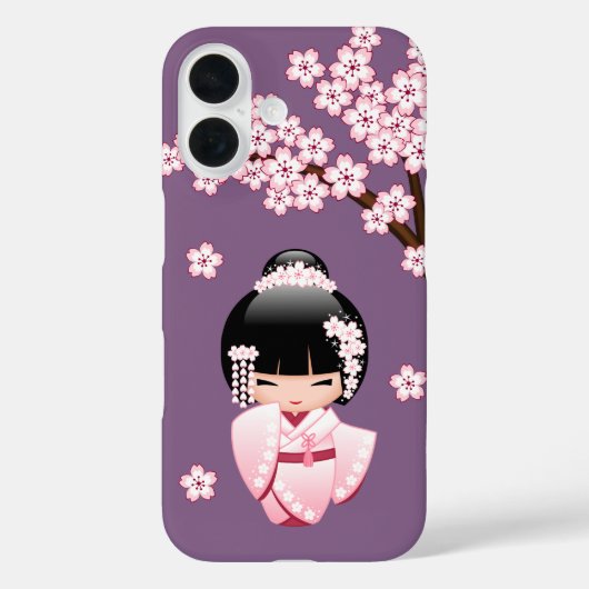 紫色の背景にピンクのきものが可愛いこけし人形 Case-Mate iPhoneケース (裏面)