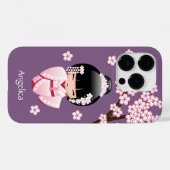 紫色の背景にピンクのきものが可愛いこけし人形 Case-Mate iPhoneケース (裏面 (横))