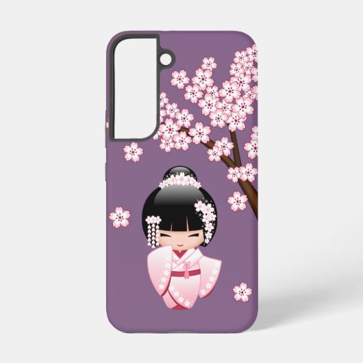 紫色の背景にピンクのきものが可愛いこけし人形 SAMSUNG GALAXYケース (裏面)