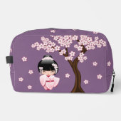 紫色の背景にピンクの着物の可愛いこけし人形 ドップキット (正面)
