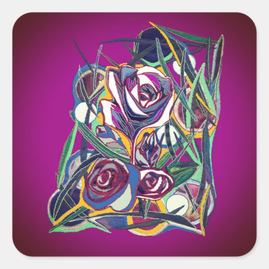 紫色の背景に花 スクエアシール (正面)