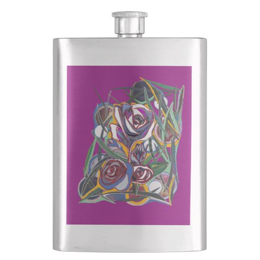 紫色の背景に花 フラスク (正面)