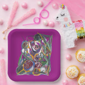 紫色の背景に花 ペーパープレート (パーティー)