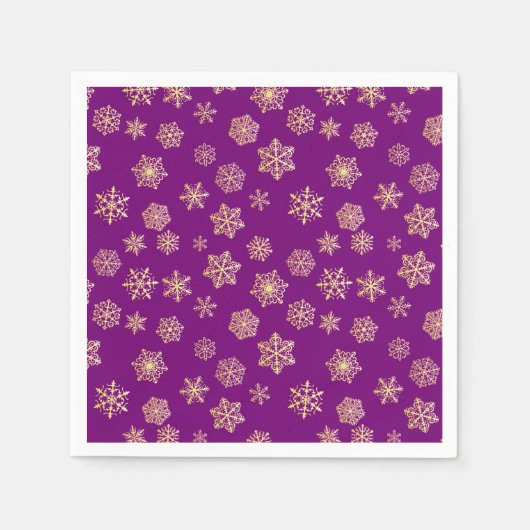 紫色の背景に金色の雪が積もっている スタンダードカクテルナプキン (正面)