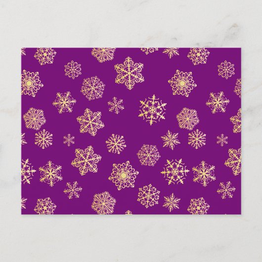 紫色の背景に金色の雪が積もっている ポストカード (正面)