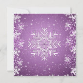 紫色の背景のウェディングシャワーの雪片 招待状 (裏面)