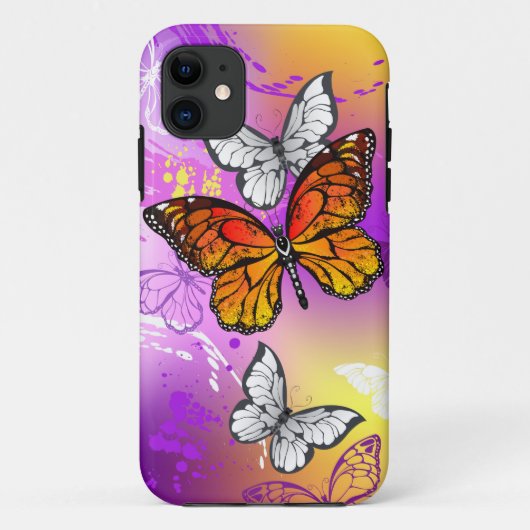 紫色の背景のオオカナダモナークバタフライ Case-Mate iPhoneケース (裏面)