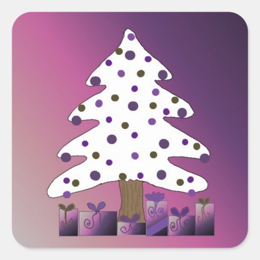 紫色の背景のクリスマスツリー スクエアシール (正面)