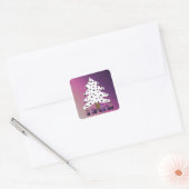 紫色の背景のクリスマスツリー スクエアシール (封筒)